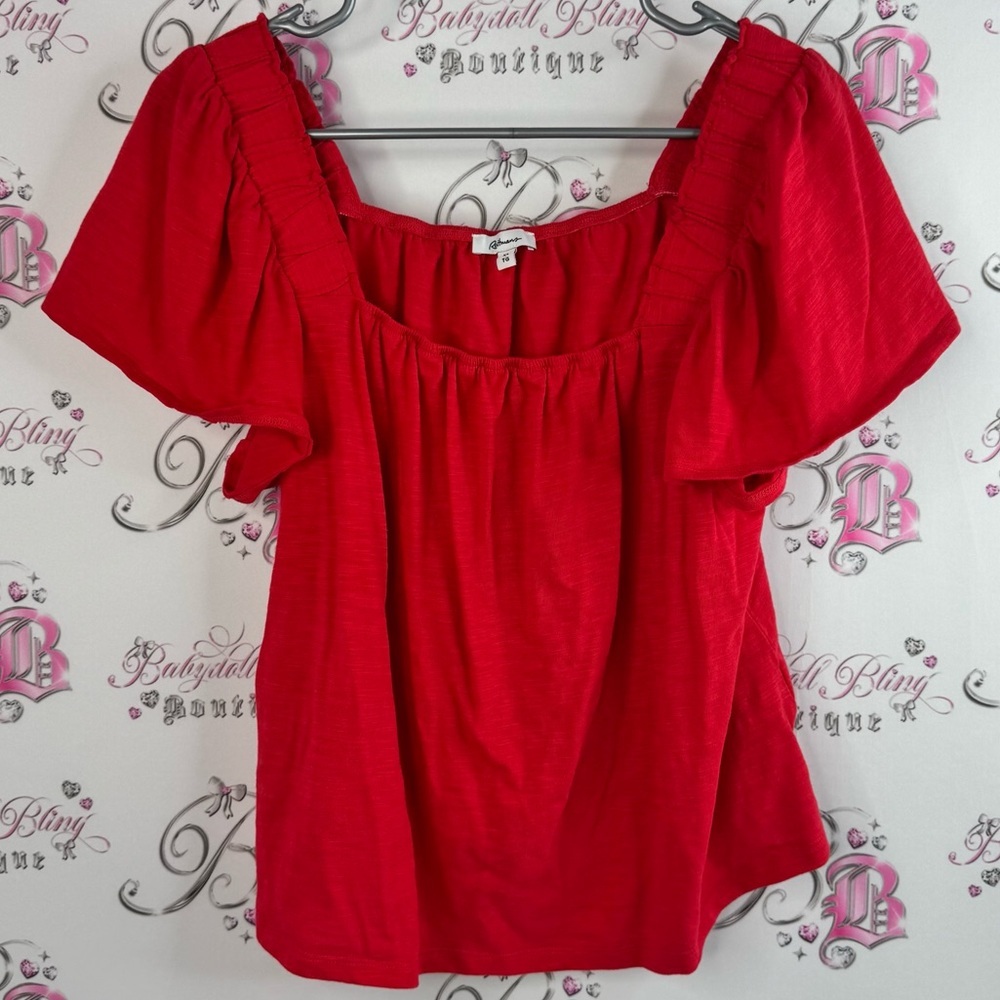 Reitmans tshirt ruffle sleeves pleated pattern blouse bright red Women's Top